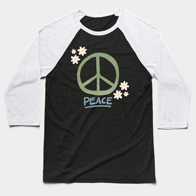 Peace Flowers Baseball T-Shirt by capesandrollerskates 